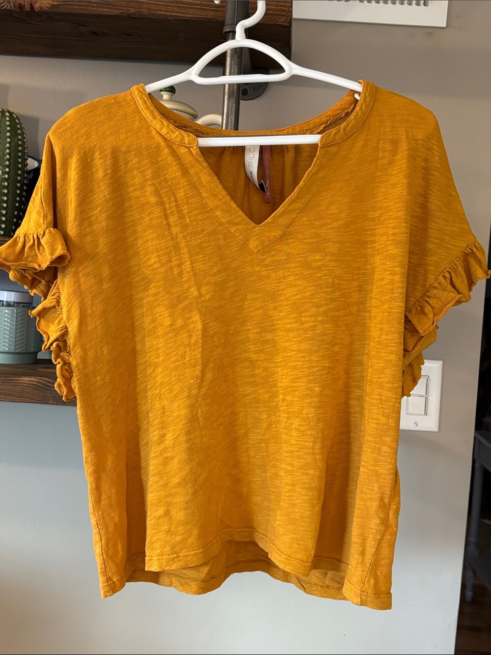 Pilcro by Anthropologie Mustard Yellow Ruffle Sleeve Top | Size Small